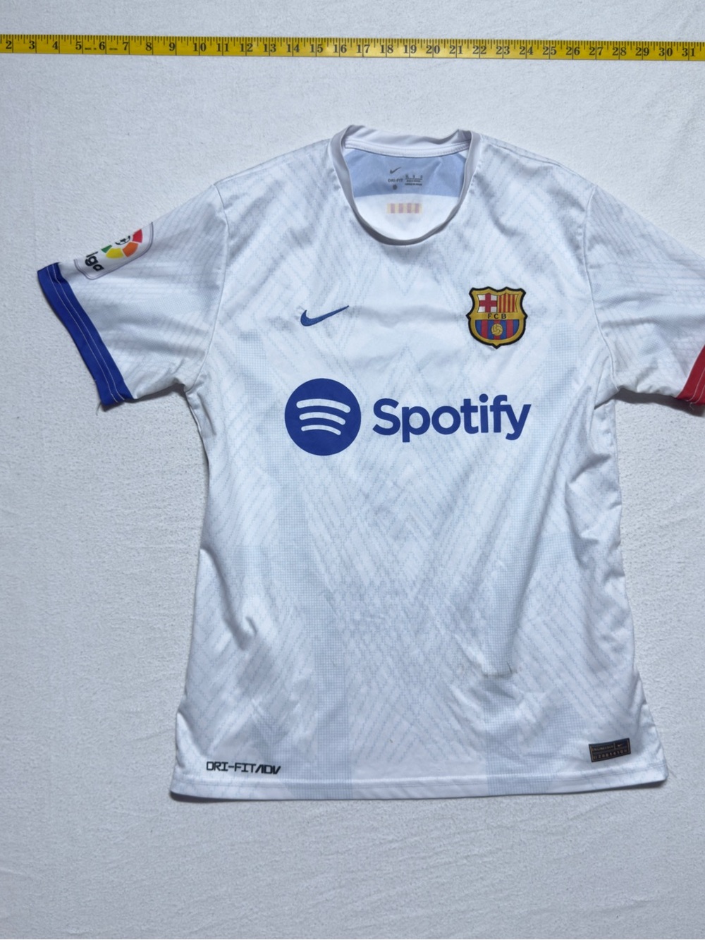 Nike White FC Barcelona Spotify Away Jersey with Blue and Red Accents - Picture 2 of 8